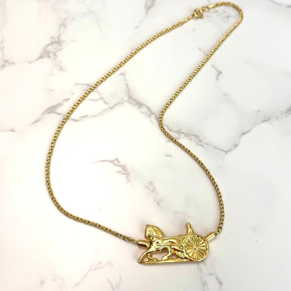 CELINE VINTAGE Caleche Gold-Plated Necklace with Rope Chain EUC - Picture 2 of 10